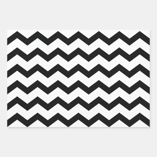 Hoja De Papel De Regalo Patrón Chevron Blanco y negro (Anverso)