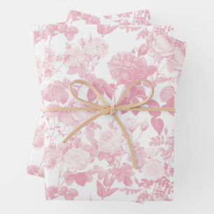Hoja De Papel De Regalo Patrón Chinoiserie de Rosas Florales Blancas Rosa