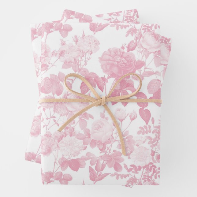 Hoja De Papel De Regalo Patrón Chinoiserie de Rosas Florales Blancas Rosa (In situ)