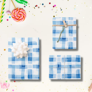 Hoja De Papel De Regalo Patrón clásico azul y blanco de Gingham revisado
