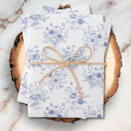 Hoja De Papel De Regalo Patrón clásico de flores azules Toile azul francés