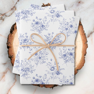 Hoja De Papel De Regalo Patrón clásico de flores azules Toile azul francés