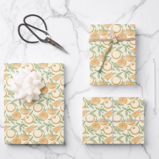 Hoja De Papel De Regalo Patrón clásico de fruta Naranja (Anverso)