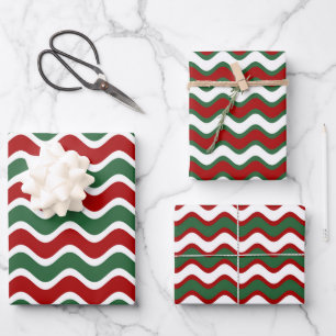 Hoja De Papel De Regalo Patrón Clásico de Rayas Rojas y Verdes de Navidad