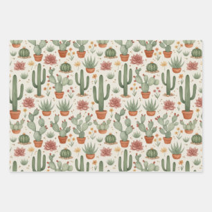 Hoja De Papel De Regalo Patrón continuo de cactus del desierto suculento