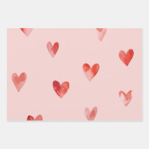 Hoja De Papel De Regalo Patrón continuo de Corazones Acuarela