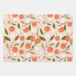 Hoja De Papel De Regalo Patrón continuo de flor de naranja dibujada a mano