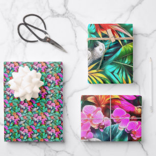 Hoja De Papel De Regalo Patrón continuo de superficie de selva con loros g