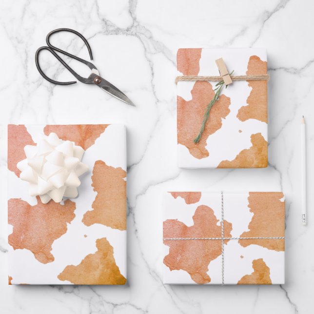 Hoja De Papel De Regalo Patrón cutáneo de vaca acuarela (Anverso)