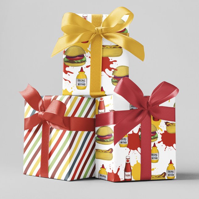 Hoja De Papel De Regalo Patrón Cute Hamburger y Hotdogs (Cute Whimsical Hamburger and hotdog pattern wrapping paper. )