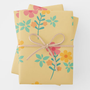 Hoja De Papel De Regalo Patrón Daisy Retro Bouquet en amarillo