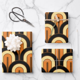 Hoja De Papel De Regalo Patrón de abanico geométrico gradado retro