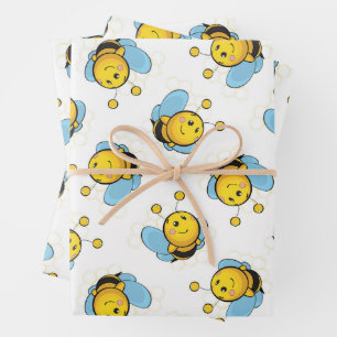 Hoja De Papel De Regalo Patrón de abeja de burbujas alegre y suave blanco