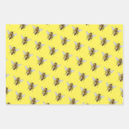 Hoja De Papel De Regalo Patrón de abeja de miel moderna genial amarillo na
