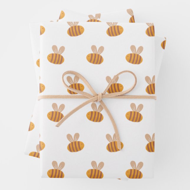 Hoja De Papel De Regalo Patrón de abeja dulce. Animales amarillos divertid (In situ)