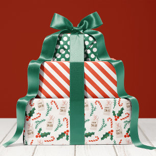 Hoja De Papel De Regalo Patrón de acebo de bastón de caramelo Navidades li