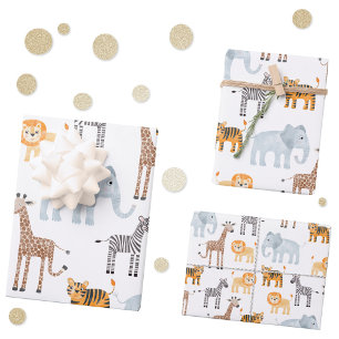 Hoja De Papel De Regalo Patrón de Acuarela de Animales de Safari de Bebé A