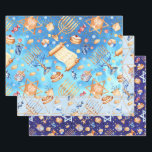 Hoja De Papel De Regalo Patrón de acuarela de blues de Hanukkah Chanukah M<br><div class="desc">Este diseño fue creado mediante arte digital. Puede personalizarse en el espacio proporcionado.</div>