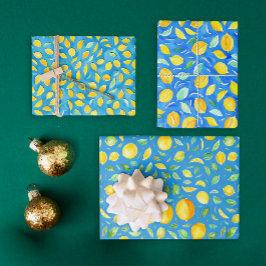 Hoja De Papel De Regalo Patrón de acuarela de cítricos turquesa Artsy