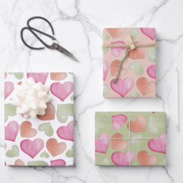 Hoja De Papel De Regalo Patrón de acuarela de Corazones Cutos coloridos