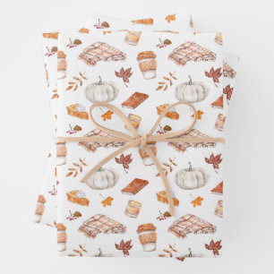 Hoja De Papel De Regalo Patrón de acuarela de Cozy Autumn Essentials