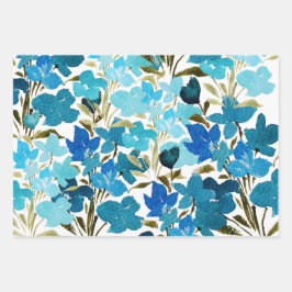 Hoja De Papel De Regalo Patrón de acuarela de flores silvestres azul