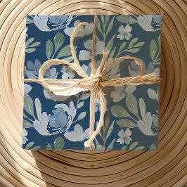 Hoja De Papel De Regalo Patrón de acuarela floral azul rústico y azul teñi