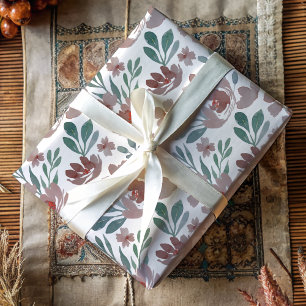 Hoja De Papel De Regalo Patrón de acuarela floral de Boho Terracotta