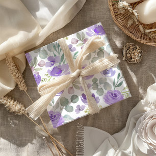 Hoja De Papel De Regalo Patrón de acuarela floral púrpura rusa