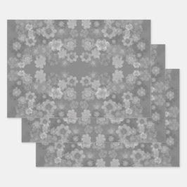 Hoja De Papel De Regalo Patrón de acuarela floral retro gris blanco negro