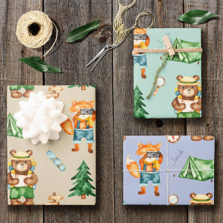 Hoja De Papel De Regalo Patrón de acuarela infantil para animales de campi
