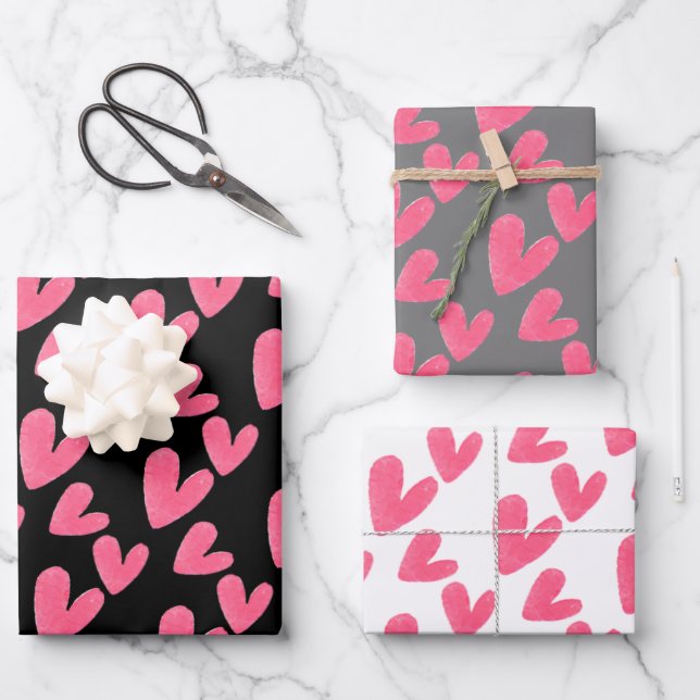 Hoja De Papel De Regalo Patrón de acuarela pintado a mano de Valentines He (Anverso)