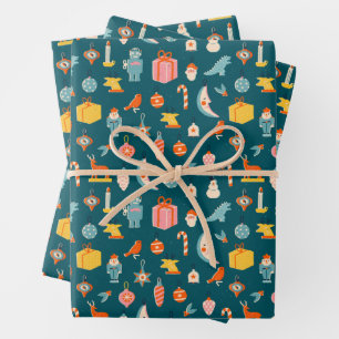 Hoja De Papel De Regalo Patrón de adornos de Navidad vintage