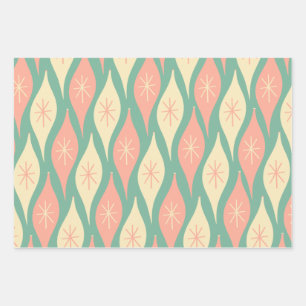 Hoja De Papel De Regalo Patrón de adornos navideños de mediados del siglo