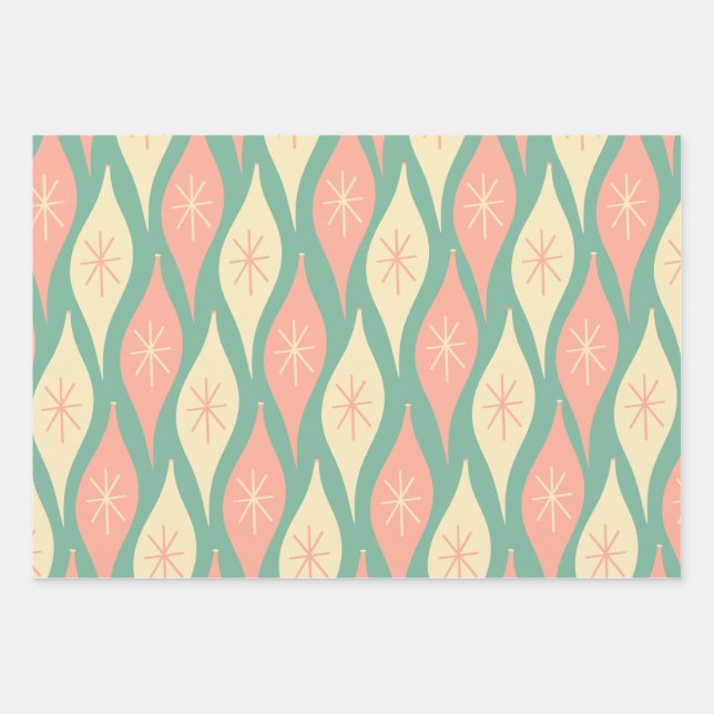 Hoja De Papel De Regalo Patrón de adornos navideños de mediados del siglo (Anverso)