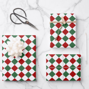 Hoja De Papel De Regalo Patrón de ajedrez de Navidad rojo verde