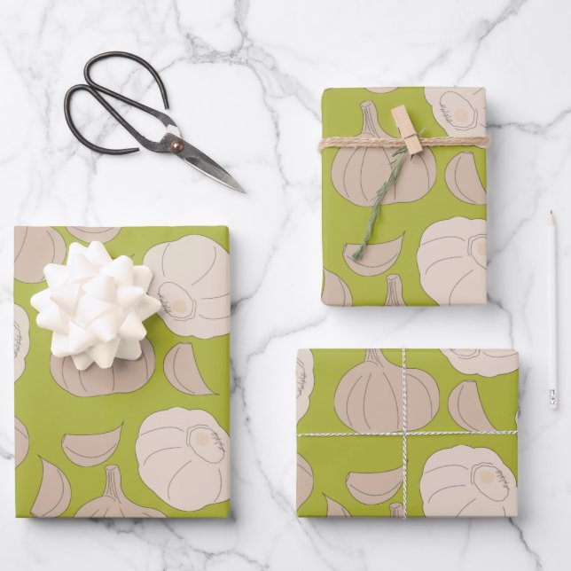 Hoja De Papel De Regalo Patrón de ajo - Vestidos y bombillas de ajo (Anverso)