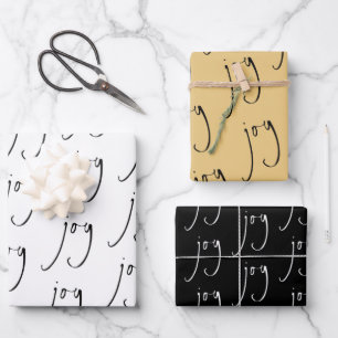Hoja De Papel De Regalo Patrón de alegría del guión de moda Oro Blanco neg