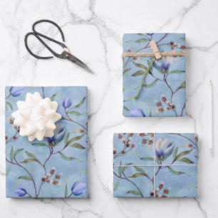 Hoja De Papel De Regalo Patrón de anémones de tulipanes azules y blancos