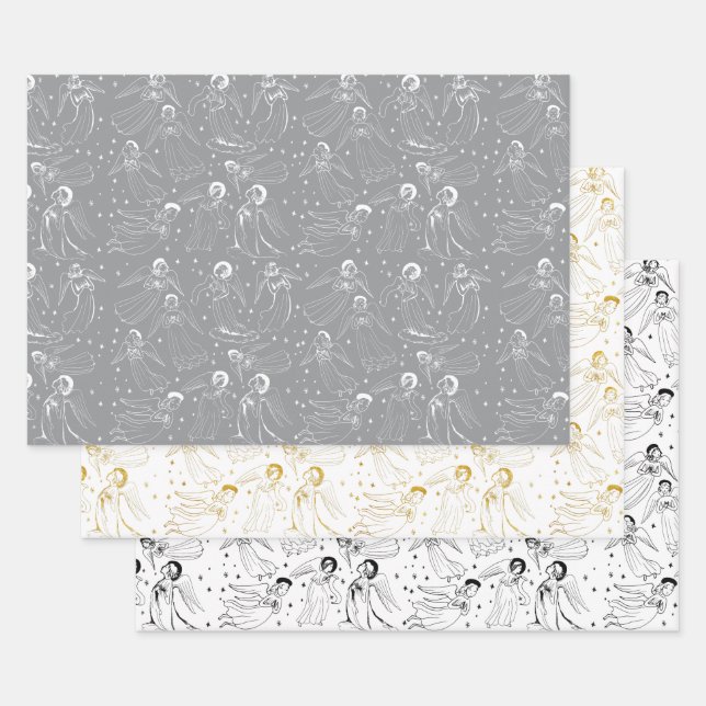 Hoja De Papel De Regalo patrón de ángeles | conjunto III (Set)