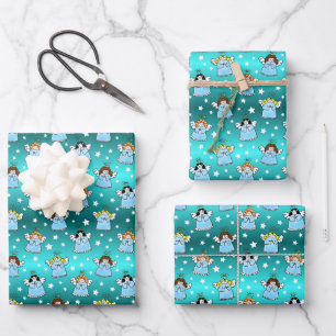 Hoja De Papel De Regalo Patrón de ángeles de Navidades celestiales