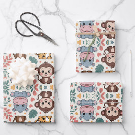 Hoja De Papel De Regalo Patrón de animal lindo con monos