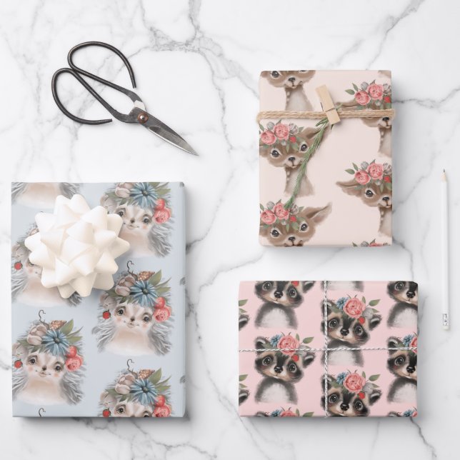 Hoja De Papel De Regalo Patrón de animales de bebé (Anverso)