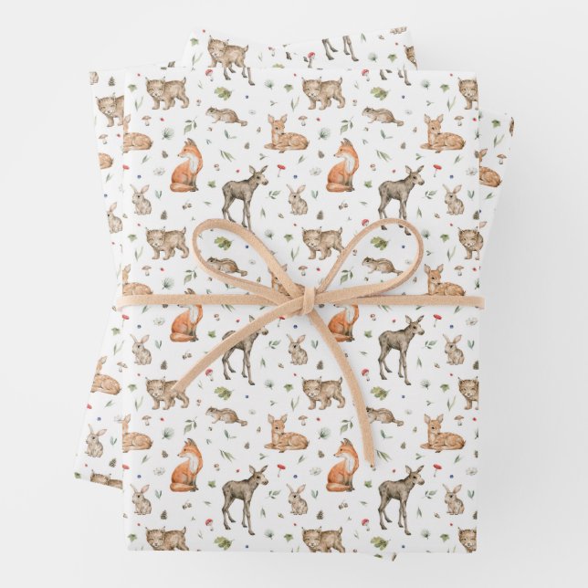 Hoja De Papel De Regalo Patrón de animales de bosque (In situ)