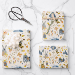 Hoja De Papel De Regalo Patrón de animales de Woodland de color agua