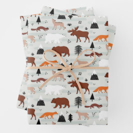 Hoja De Papel De Regalo Patrón de animales salvajes canadiense Moose Bear 