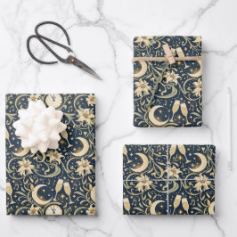 Hoja De Papel De Regalo Patrón de Año Nuevo Art Nouveau a la luz de la lun