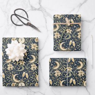 Hoja De Papel De Regalo Patrón de Año Nuevo Art Nouveau a la luz de la lun