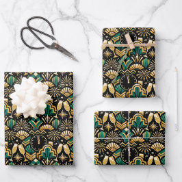 Hoja De Papel De Regalo Patrón de Año Nuevo de Esmeralda Medianoche Art Dé