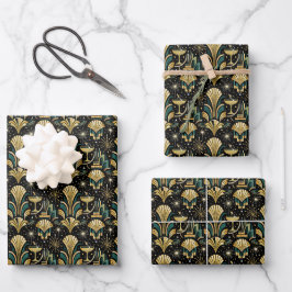 Hoja De Papel De Regalo Patrón de Año Nuevo de horizonte dorado Art Deco